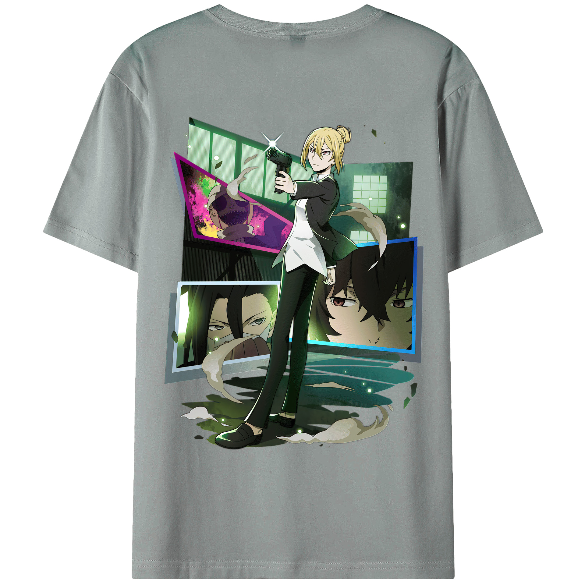 （画像用） 文豪ストレイドッグス Bungo Stray Dogs 綿100％ メンズ半袖Tシャツ（バックプリント） 通気性